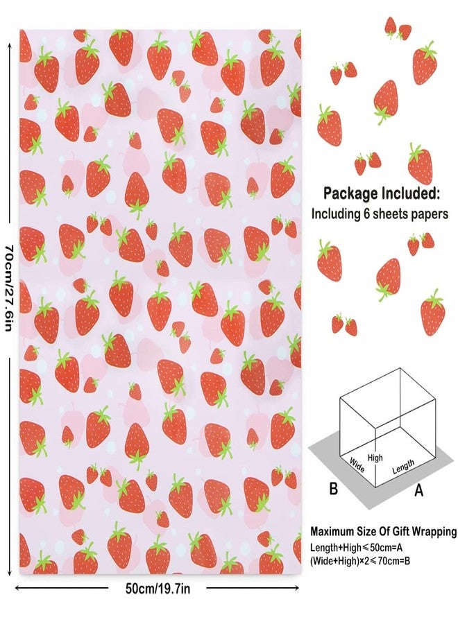 Boerni Strawberry Wrapping Paper Happy Birthday Girls Kids 6 Sheets, Cute Sweet Strawberries Fruity Design Perfect DIY Gift Wrap Pink Wraping Paper for Birthday, Holiday, Wedding, Baby Shower, Christmas, - Image 3
